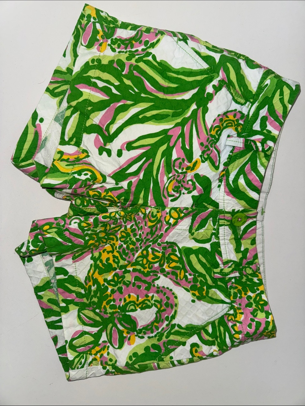 Lilly Pulitzer Green, Pink & Yellow Tropical Print Cargo Shorts size 0 VINTAGE